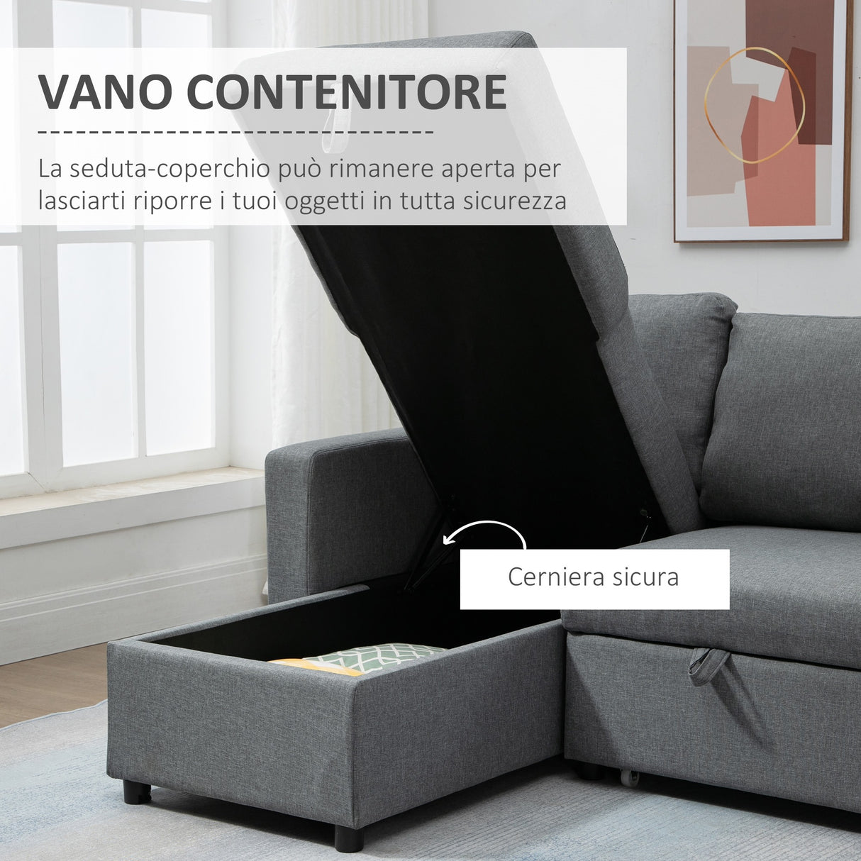easycomfort easycomfort divano letto 3 posti e penisola con contenitore rivestimento tessuto effetto lino 211 5x146x85cm