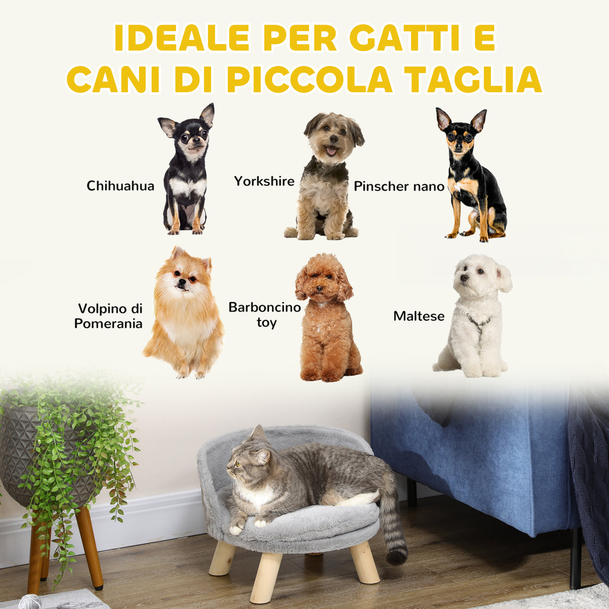 easycomfort easycomfort divano per gatti e cani rotondo in peluche e legno con cuscino extra 40 5x33 cm grigio