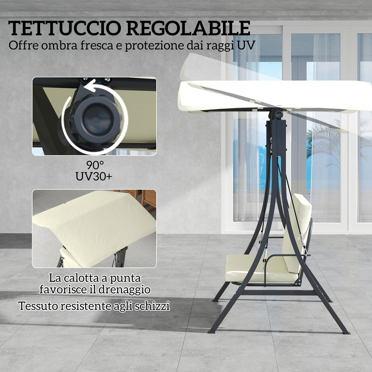easycomfort easycomfort dondolo da giardino 2 posti con tettuccio regolabile e cuscini 150x120x182 cm crema