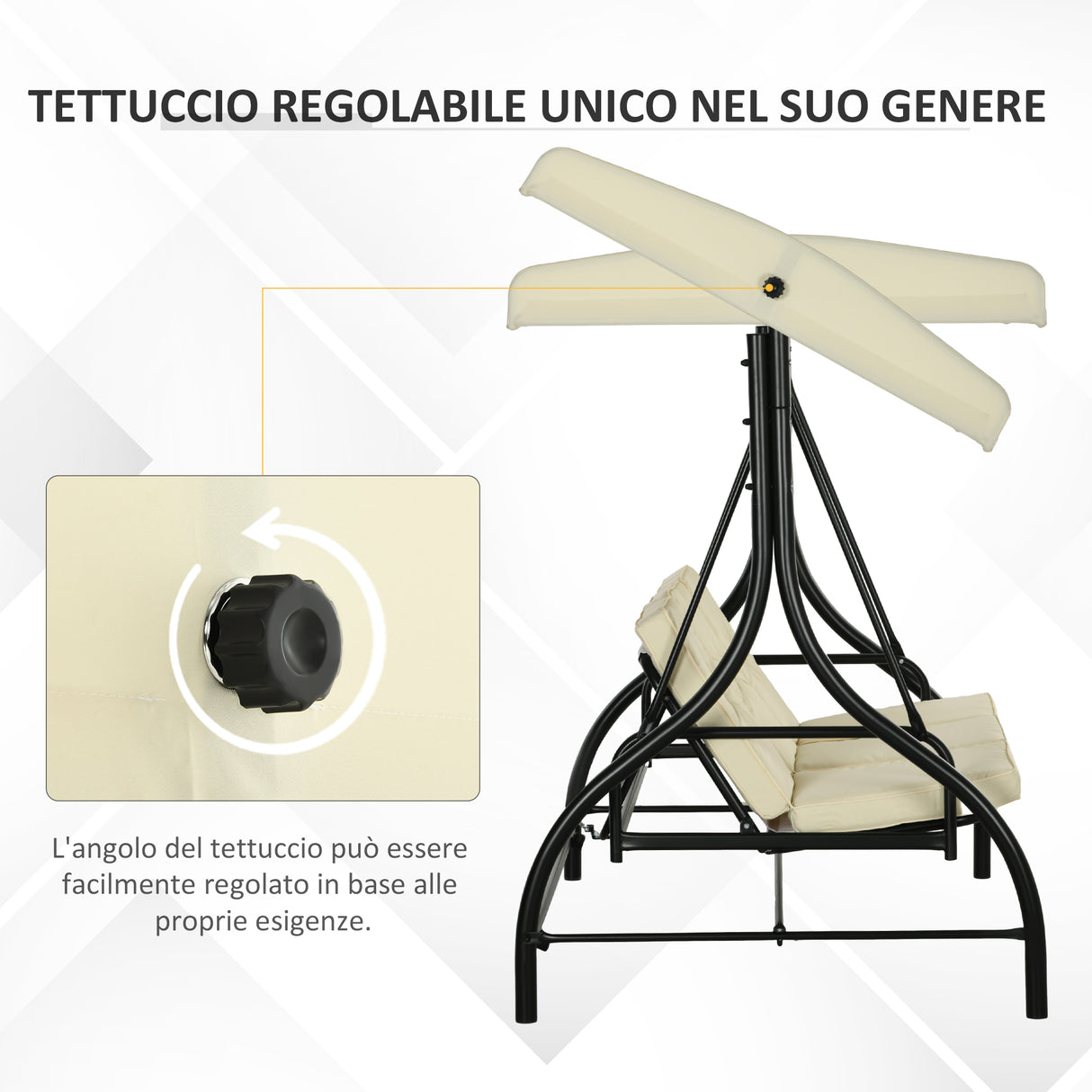 easycomfort easycomfort dondolo da giardino 3 posti con tettuccio regolabile in metallo e tessuto teslin beige e nero