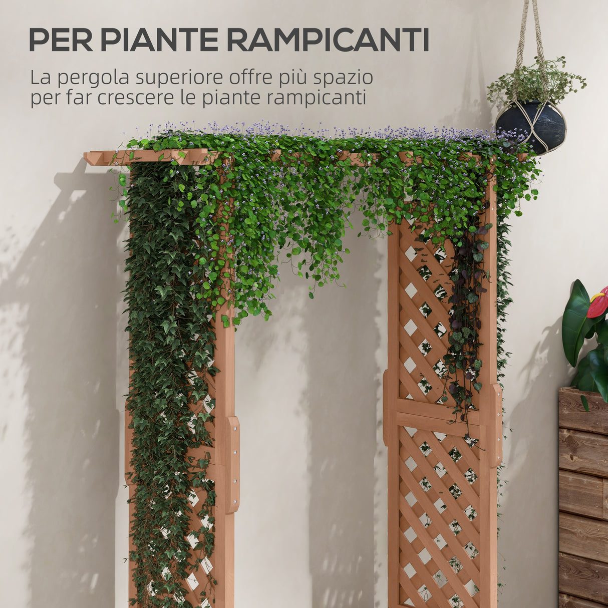 easycomfort easycomfort fioriera con grigliato fori di drenaggio e tettuccio in legno di abete 112x41x180 cm marrone