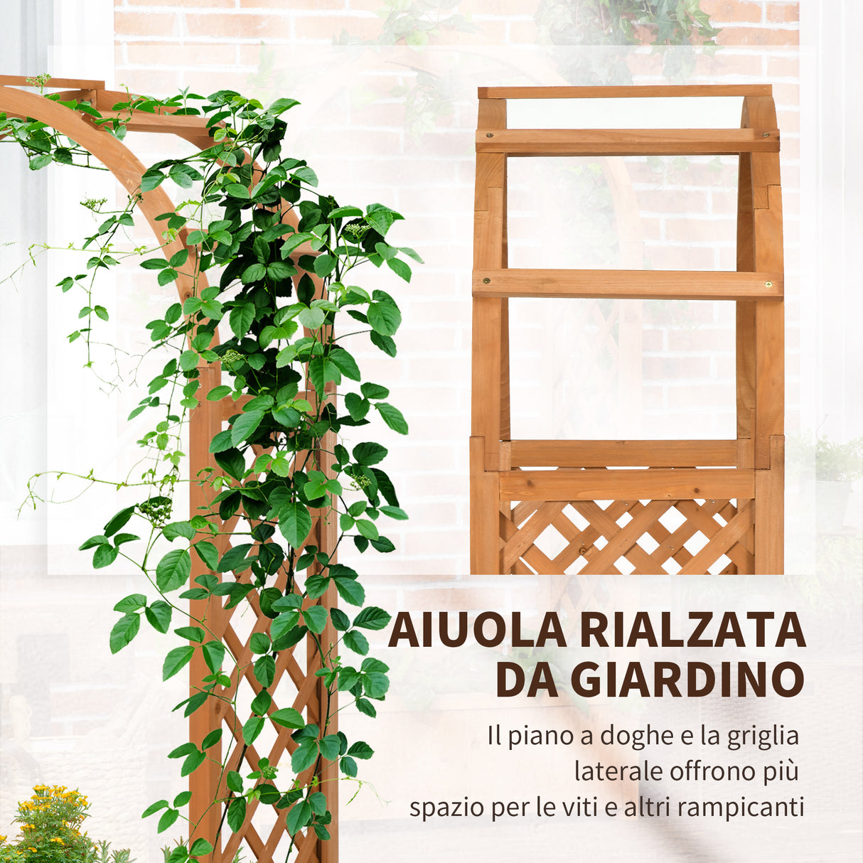 easycomfort easycomfort fioriera da esterno a fondo cavo in abete marrone con arco decorativo e grate per rampicanti 83x36x152 cm