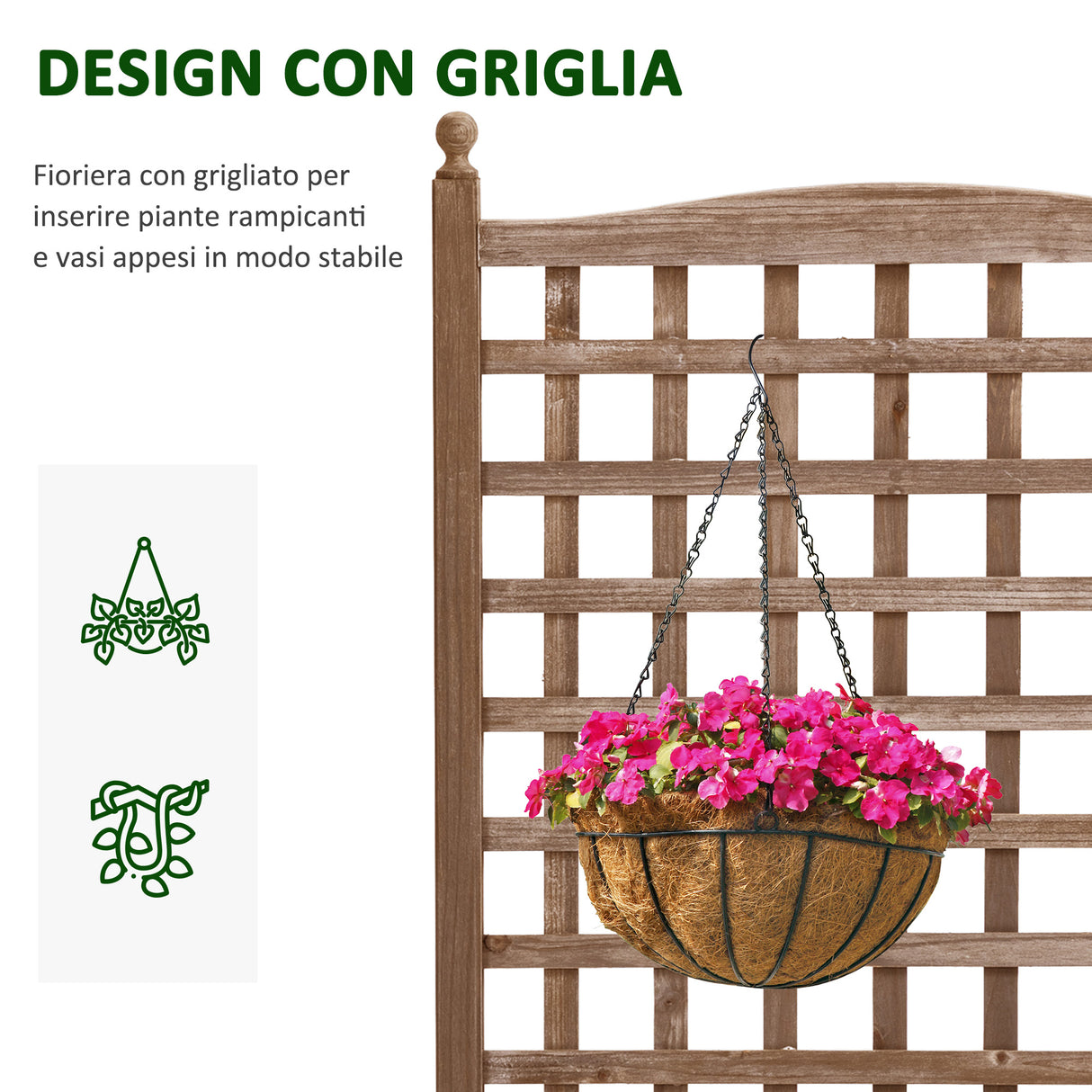 easycomfort easycomfort fioriera da esterno in legno con grigliato per piante rampicanti 64x28x120cm marrone