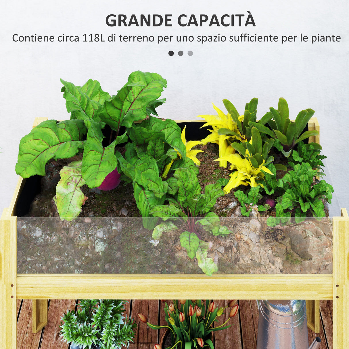 easycomfort easycomfort fioriera rialzata da 118l con 2 fori di drenaggio e pareti trasparenti in legno di abete 110x50x80 cm