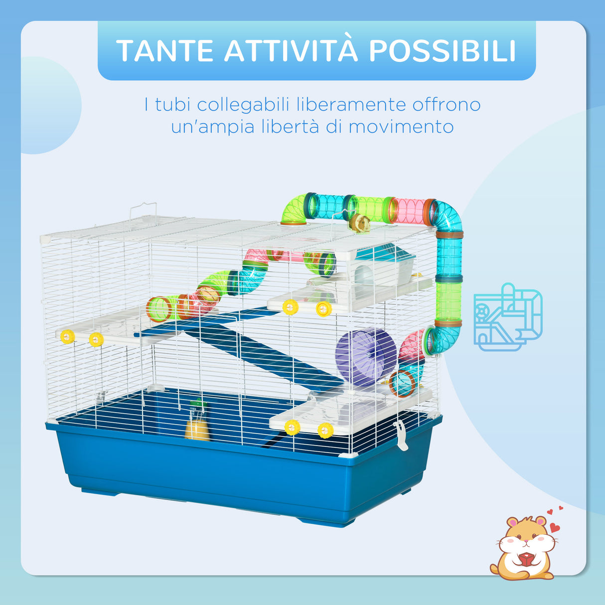 easycomfort easycomfort gabbia criceti a 4 livelli con ruota casetta e tubi in acciaio pp e ps 79x46x60 cm blu e bianco