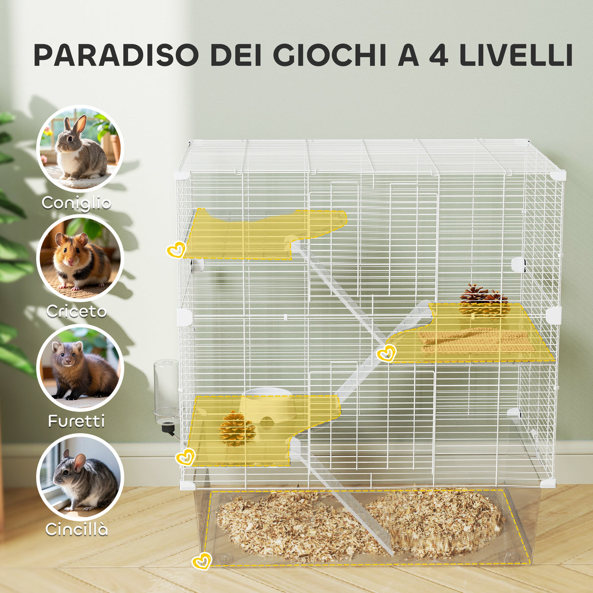 easycomfort easycomfort gabbia per roditori multilivello con accessori inclusi in acciaio pet e ps 73x47x80 cm bianco