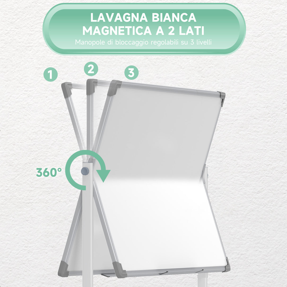 easycomfort easycomfort lavagna magnetica bianca a 2 facce con accessori e 4 ruote in alluminio e acciaio 127x50x165 cm