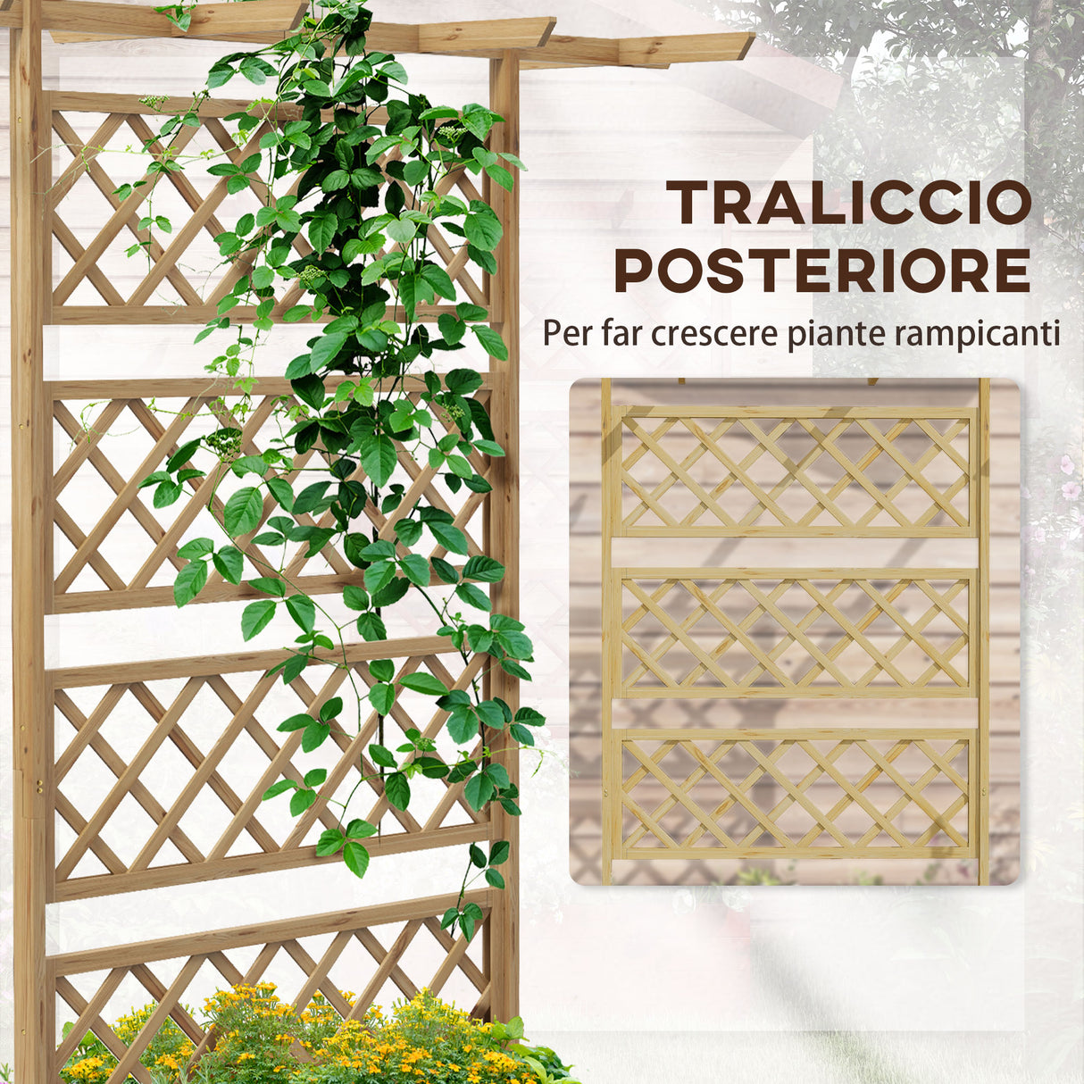 easycomfort easycomfort letto per orto con traliccio e pergola per rampicanti con fondo aperto 160x55x183cm legno naturale