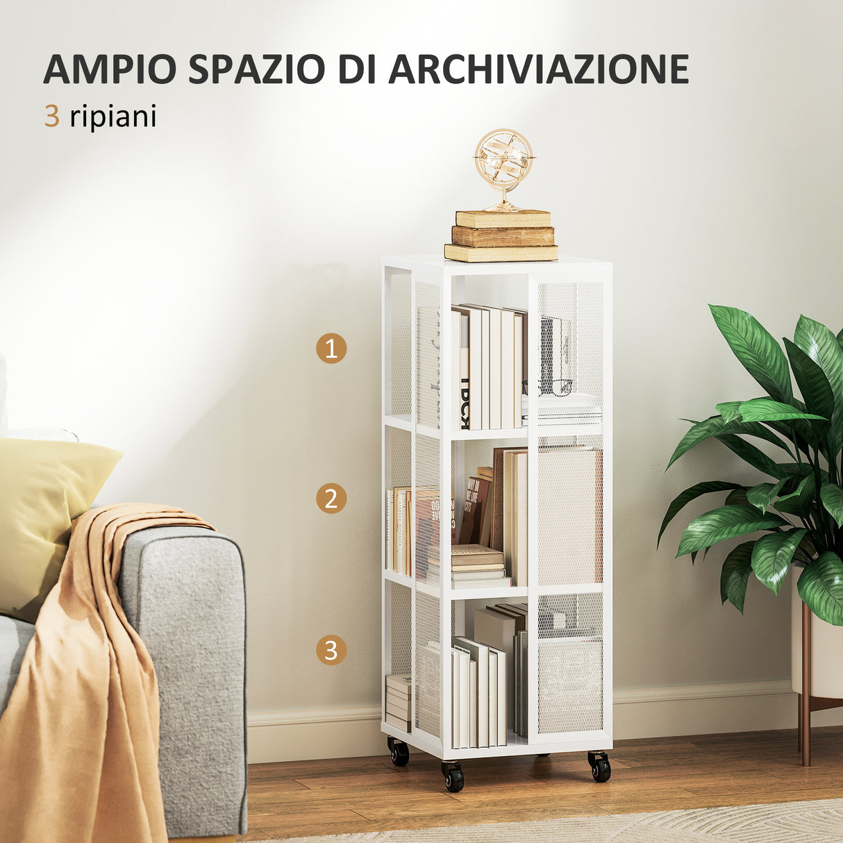 easycomfort easycomfort libreria moderna a 3 ripiani in metallo a rete con ruote 35x35x99 cm bianco