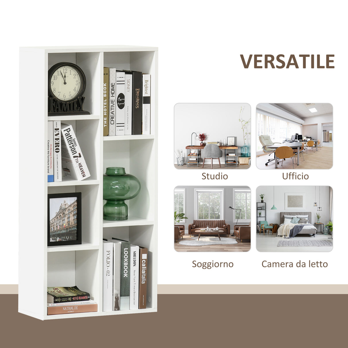 easycomfort easycomfort libreria moderna a cubi con 7 ripiani in legno truciolato 50x24x106 cm bianca
