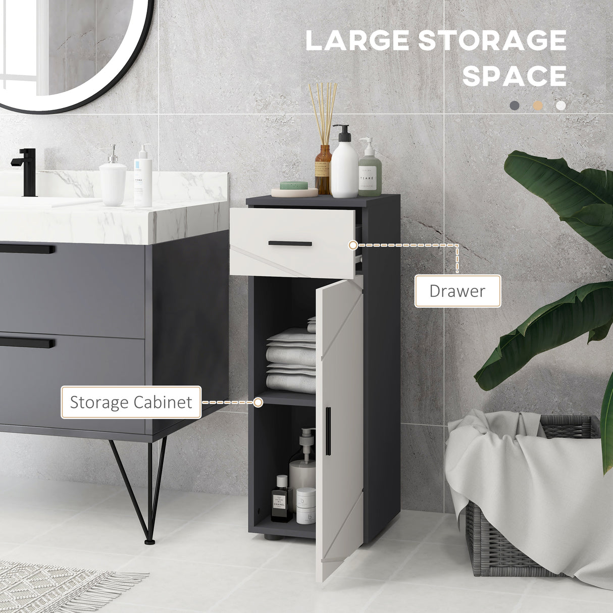 easycomfort easycomfort mobiletto bagno in truciolato con cassetto e armadietto a 2 livelli regolabili 30x30x82 cm grigio