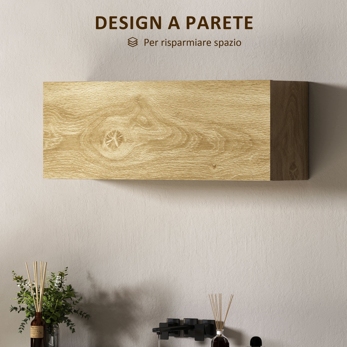 easycomfort easycomfort mobiletto bagno pensile con anta a ribalta e ripiani 80x25x30 cm legno naturale