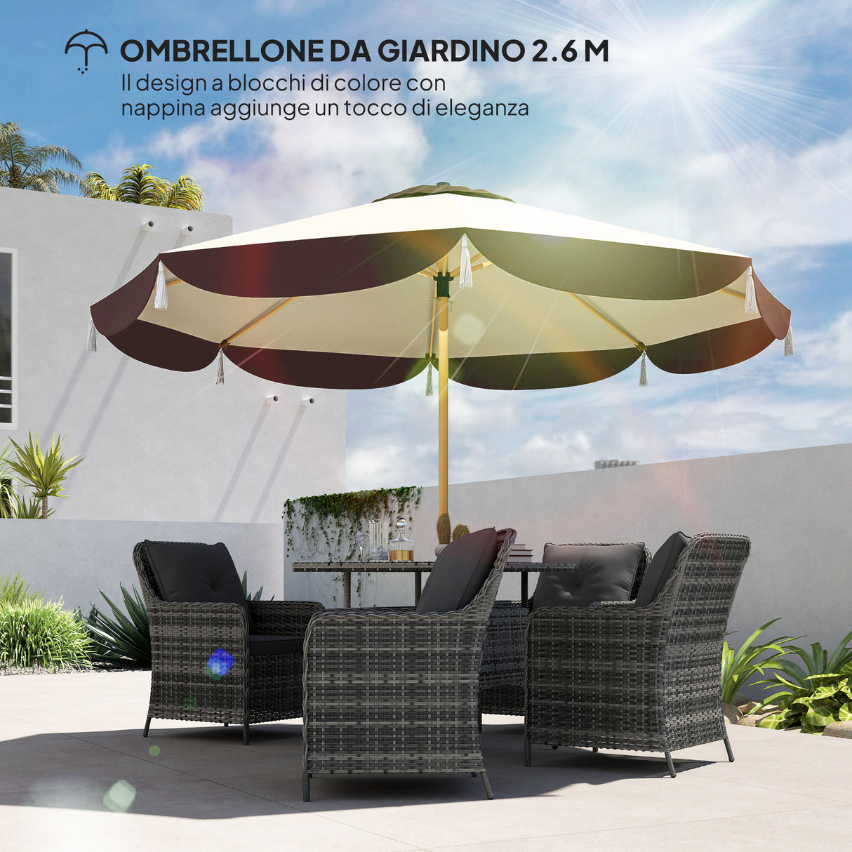 easycomfort easycomfort ombrellone da giardino 2 6 m con copertura uv50 presa daria e 8 stecche beige