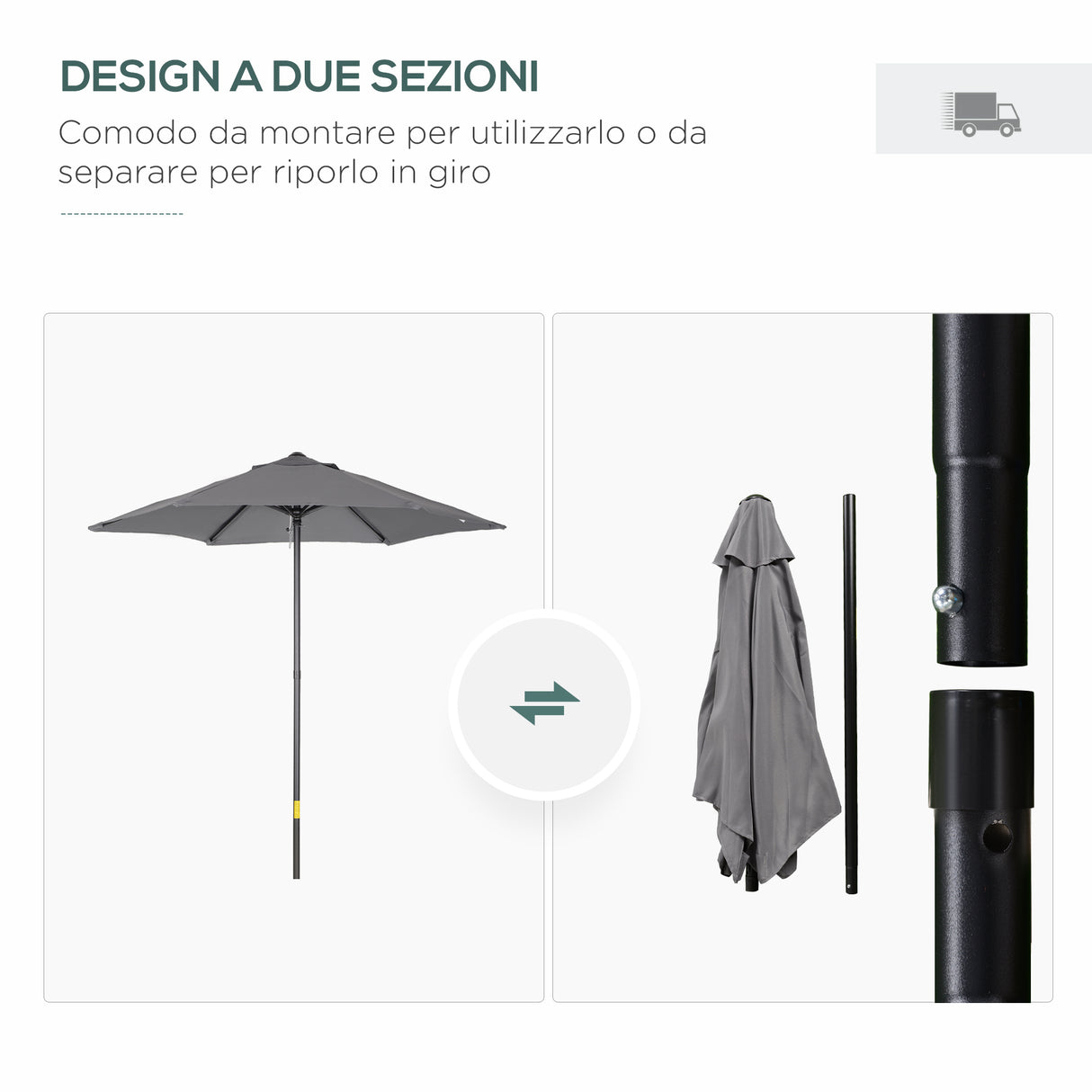 easycomfort easycomfort ombrellone da giardino 2x2 m a 6 stecche con presa daria in alluminio metallo e poliestere grigio scuro