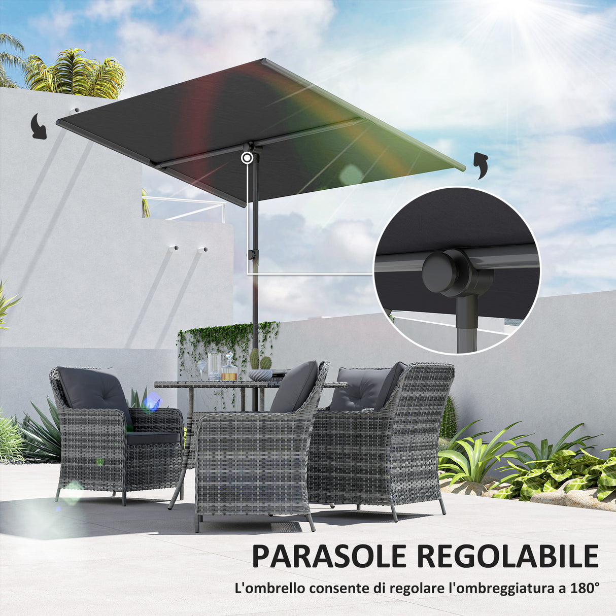 easycomfort easycomfort ombrellone per esterni 1 5x2 m girevole a 180 in poliestere e alluminio 150x205x120 215 cm grigio scuro