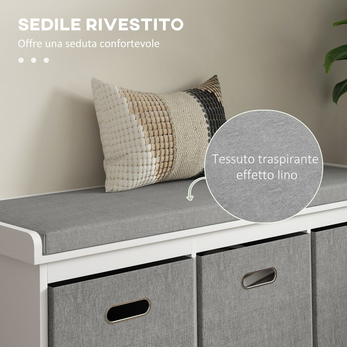 easycomfort easycomfort panca scarpiera in legno con 3 cassetti e seduta in tessuto per 3 paia di scarpe 105x35x47 cm bianco