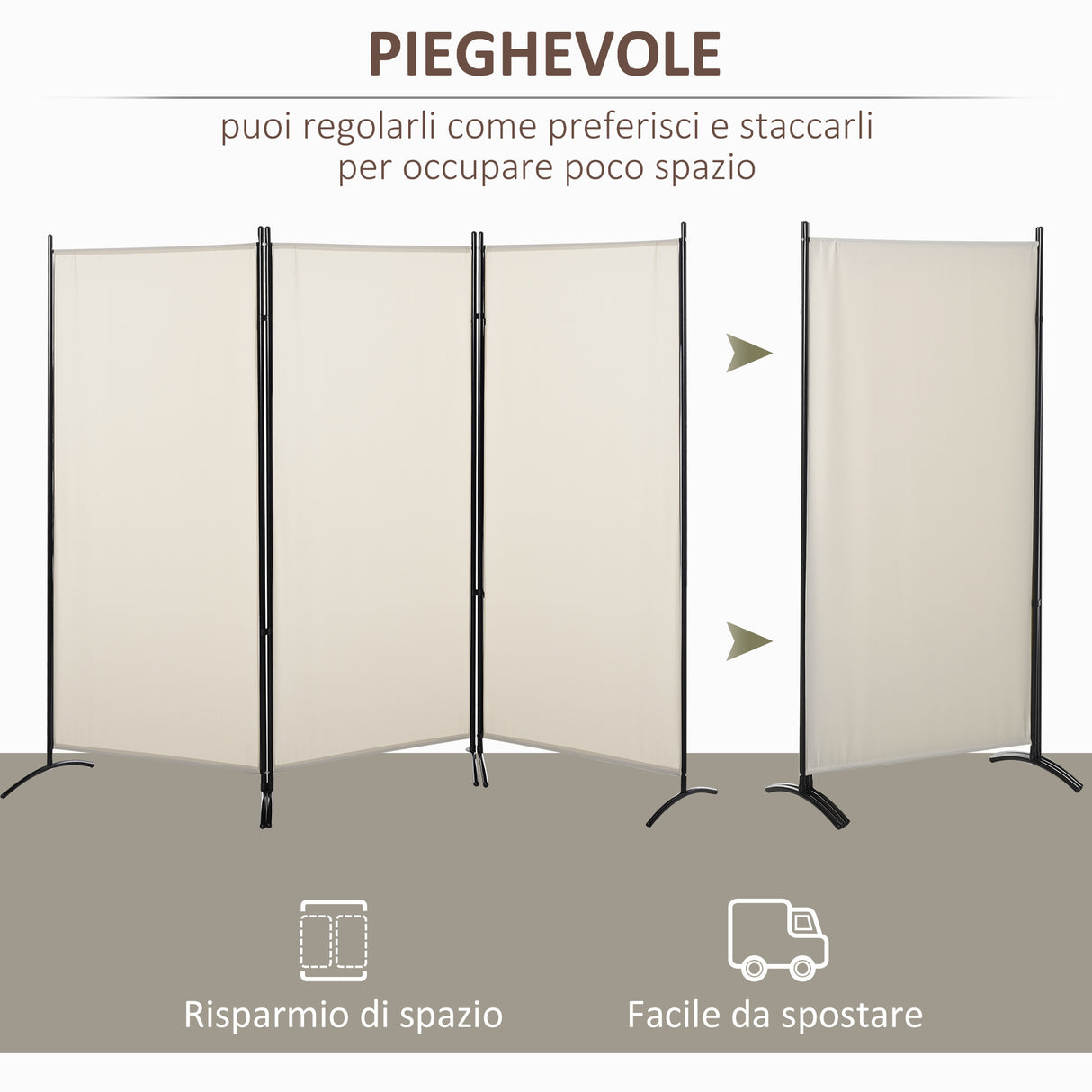 easycomfort easycomfort paravento separe da interno a 3 pannelli pieghevole in metallo e poliestere 253x50x182cm beige