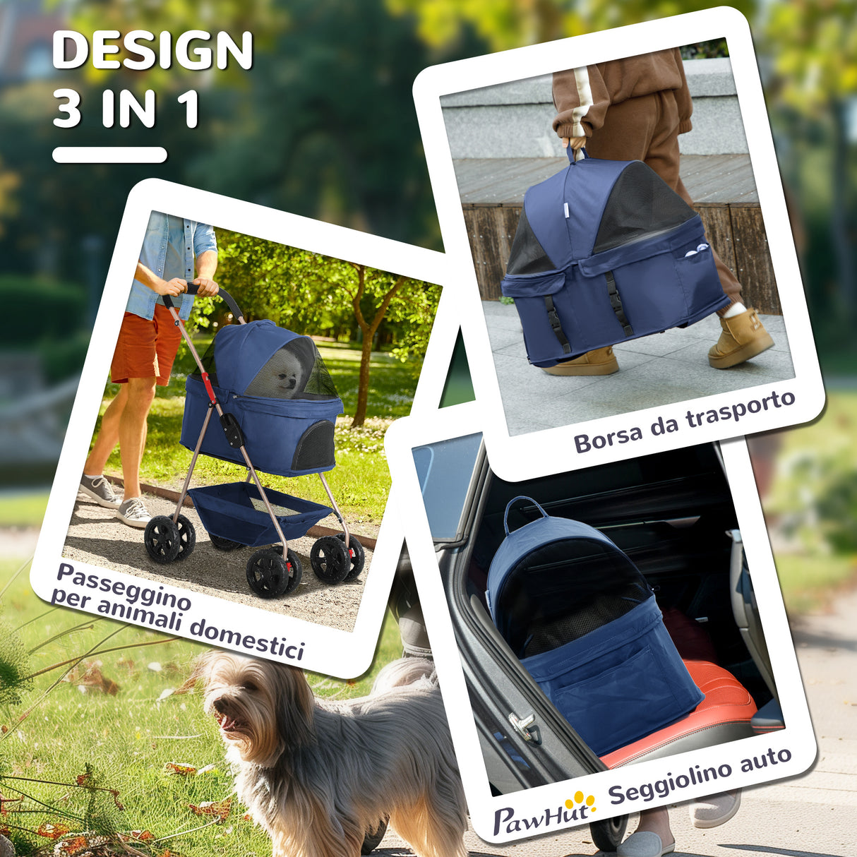 easycomfort easycomfort passeggino per cani 3 in 1 pieghevole con borsa trasportino e cestino inferiore blu