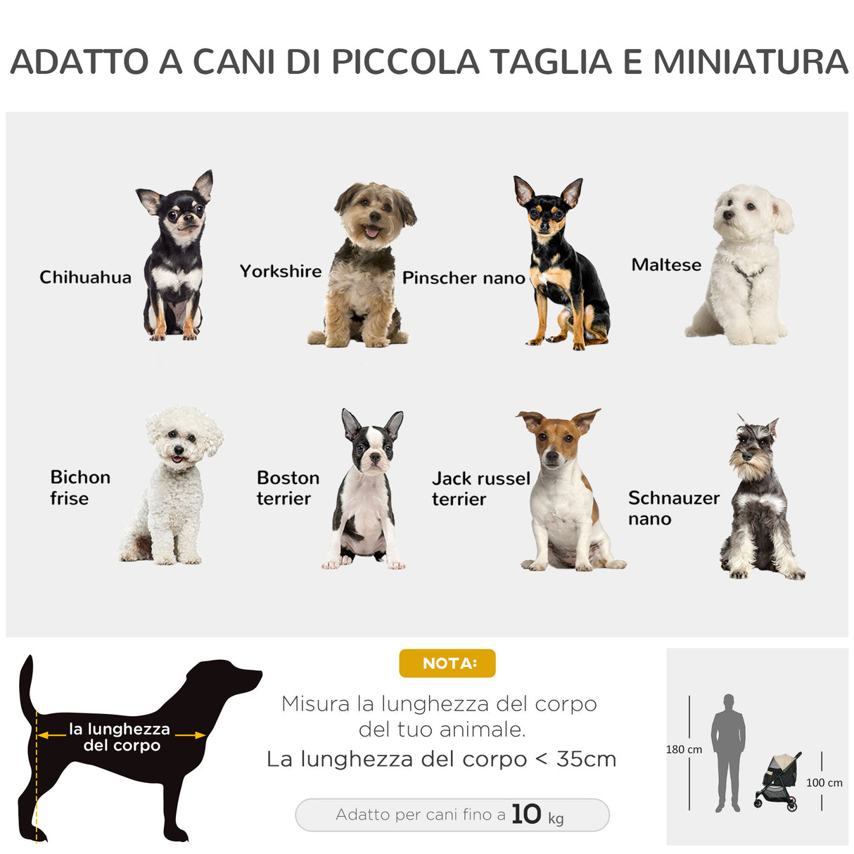 easycomfort easycomfort passeggino per cani piccoli pieghevole a 3 ruote con copertura antipioggia e cestino cachi