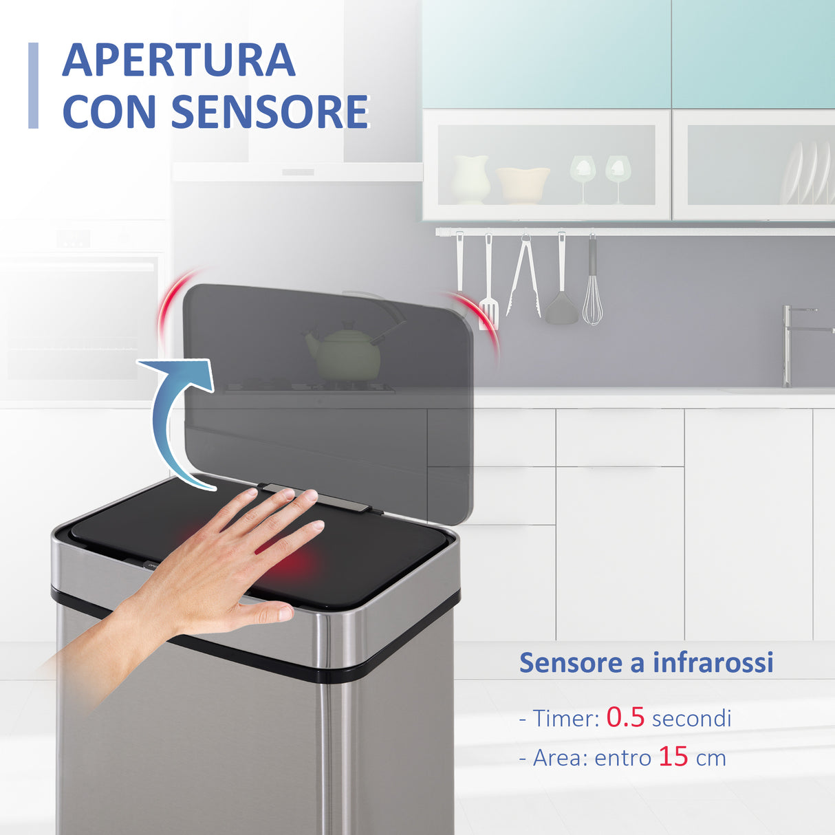 easycomfort easycomfort pattumiera 72l a 3 scomparti con sensore infrarossi e apertura automatica in acciaio e abs 42x30x81 cm