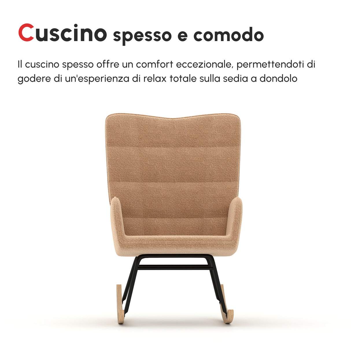 easycomfort easycomfort poltrona a dondolo imbottita in legno e acciaio con rivestimento boucle 71x98x101 cm marrone