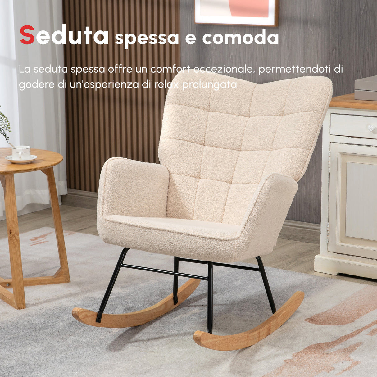 easycomfort easycomfort poltrona a dondolo imbottita in legno e acciaio per soggiorno e camera da letto 71x98x101 cm beige