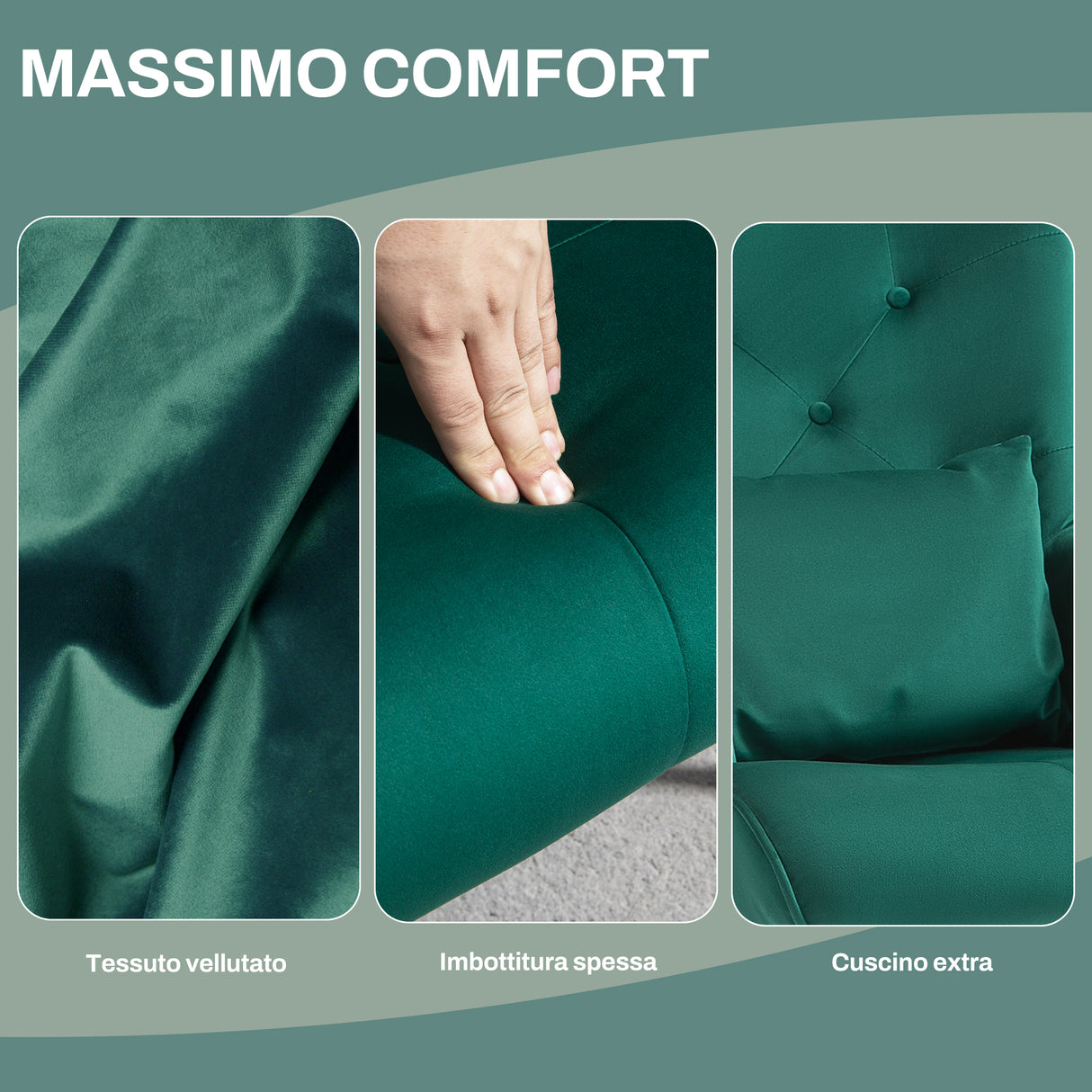 easycomfort easycomfort poltrona a dondolo in velluto con schienale alto a bottoni cuscino e braccioli verde