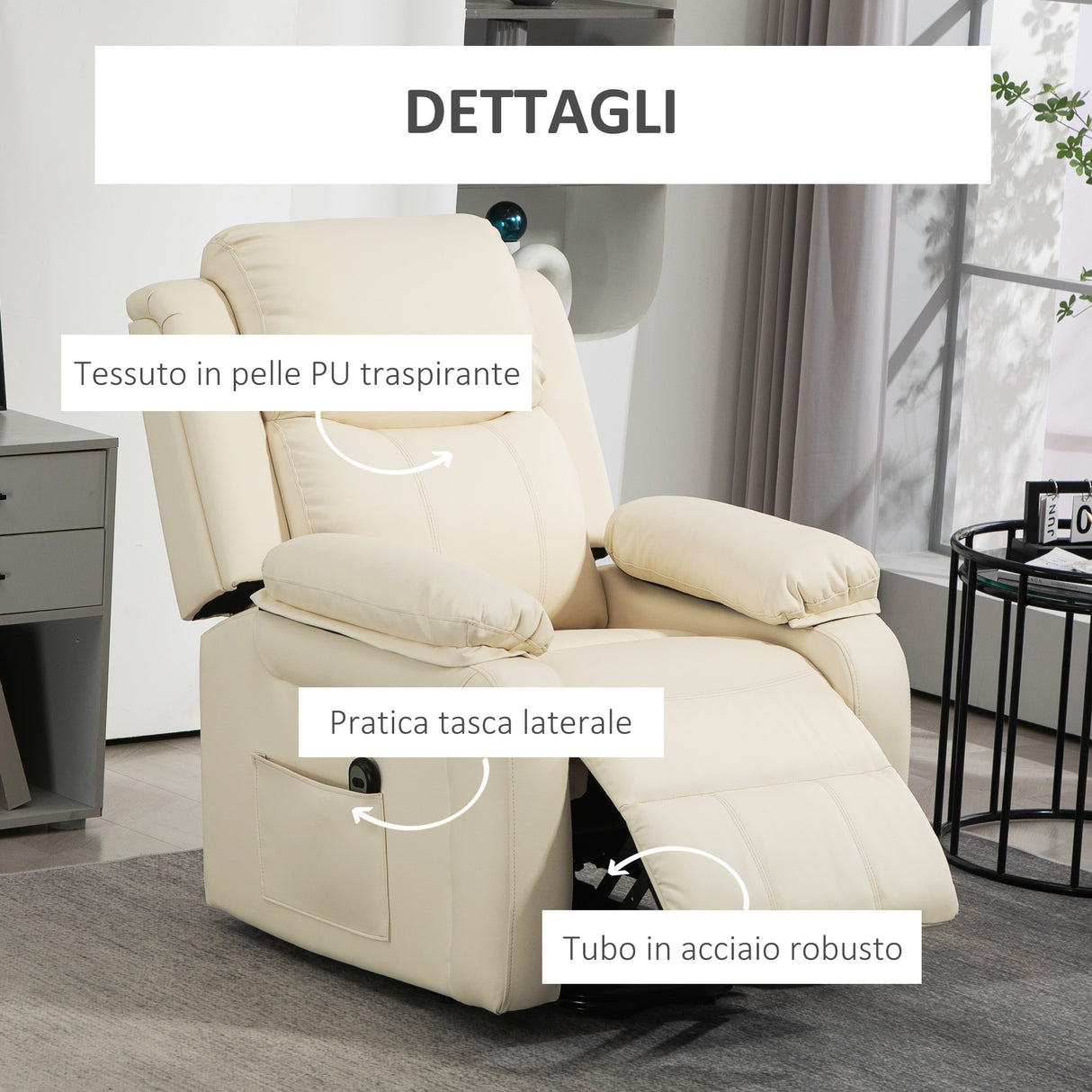 easycomfort easycomfort poltrona alzapersona reclinabile a 160 con poggiapiedi e telecomando in pelle pu e acciaio 76x90x105 cm crema