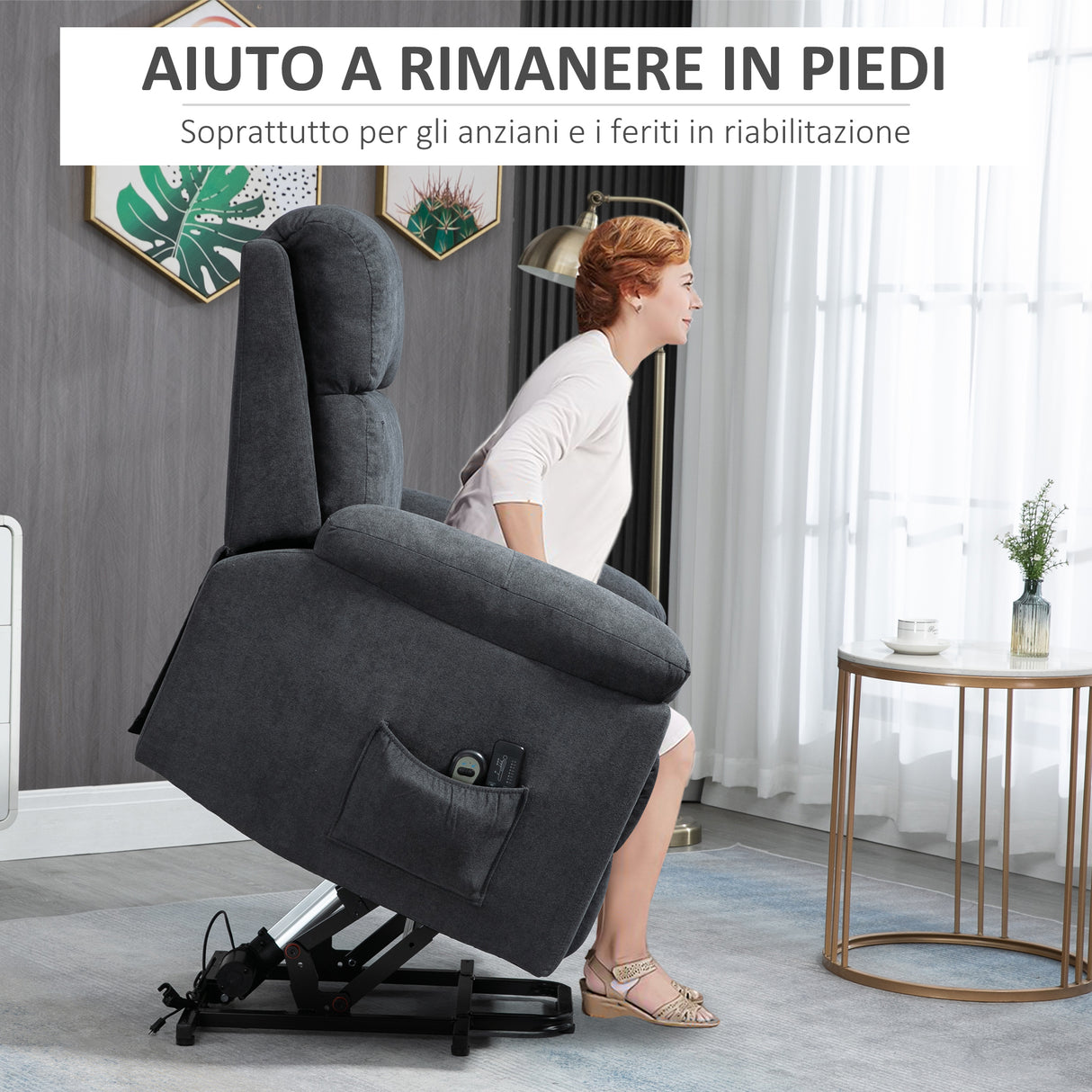 easycomfort easycomfort poltrona alzapersona reclinabile fino a 135 con 8 punti massaggianti telecomando e poggiapiedi 89x99x103 cm grigio