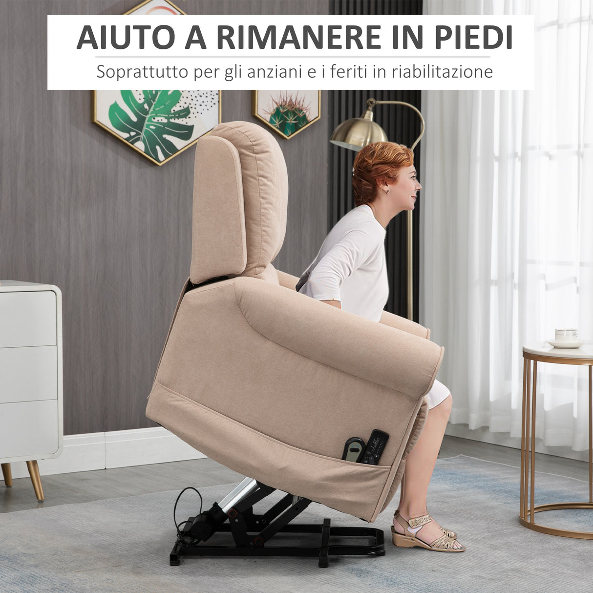 easycomfort easycomfort poltrona alzapersona reclinabile fino a 135 con telecomando e poggiapiedi 88x92x106 cm marrone chiaro