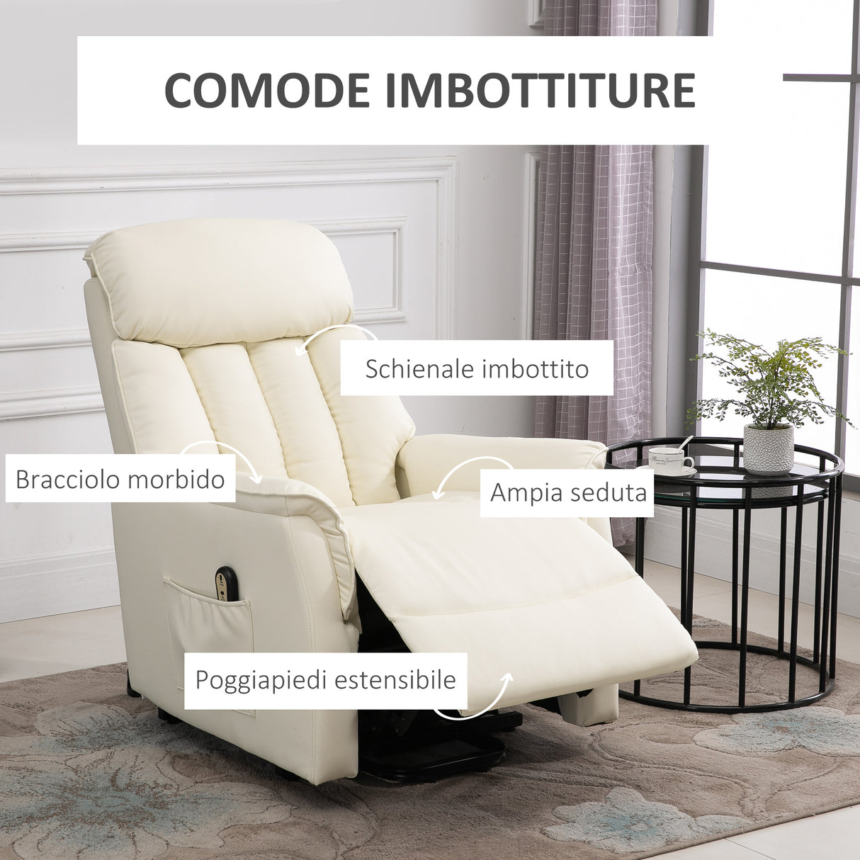easycomfort easycomfort poltrona elettrica alzapersone reclinabile 145 poltrona relax elettrica in pelle pu con telecomando tasche laterali e poggiapiedi integrato crema ean 8055776913964