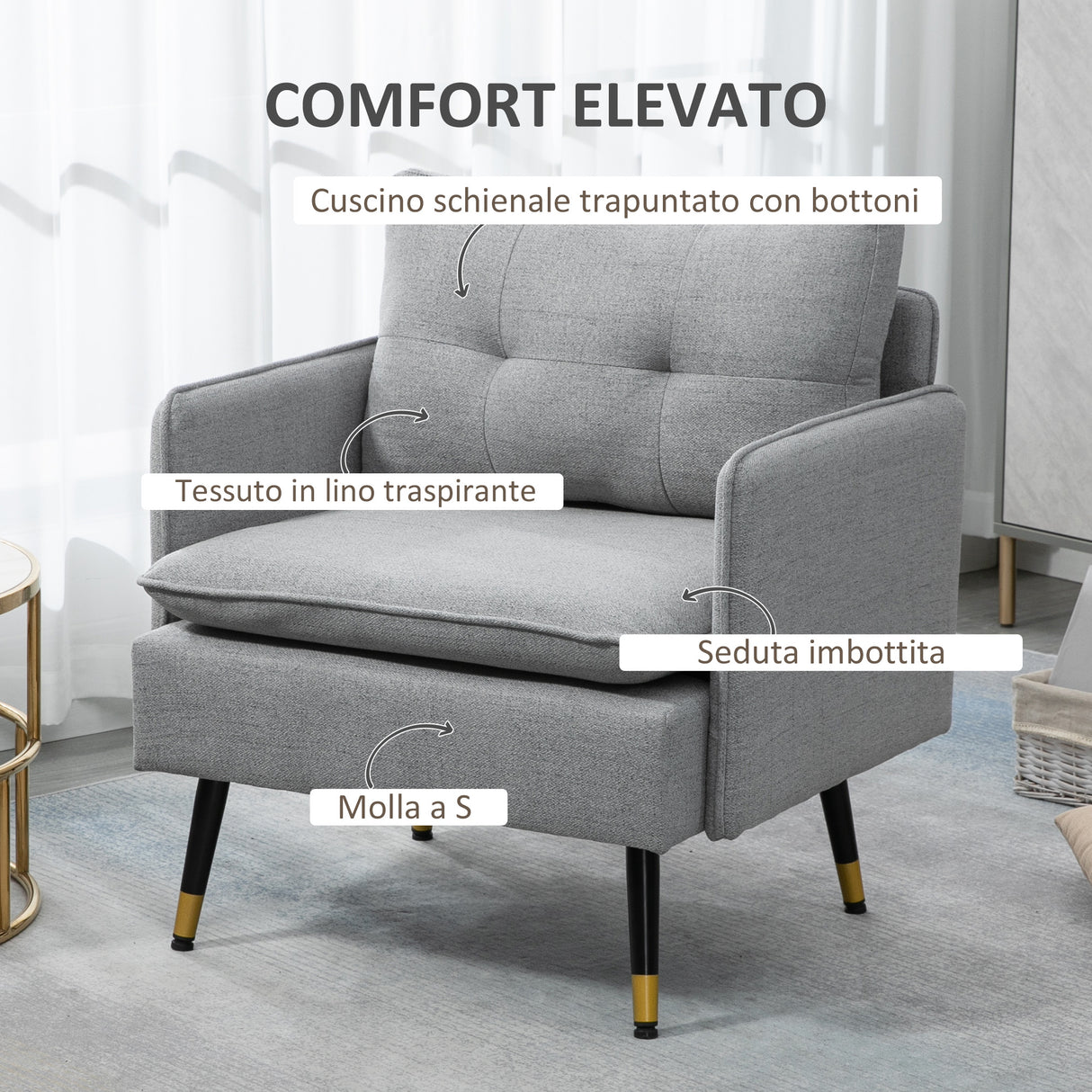 easycomfort easycomfort poltrona moderna in tessuto con seduta imbottita e gambe in acciaio 76x68x80 cm grigio