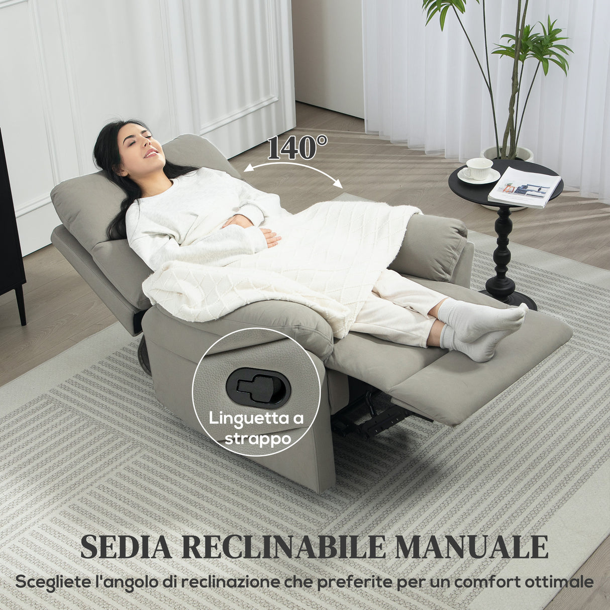 easycomfort easycomfort poltrona reclinabile 140 con poggiapiedi in microfibra schiuma e metallo 84x91x102 cm grigio