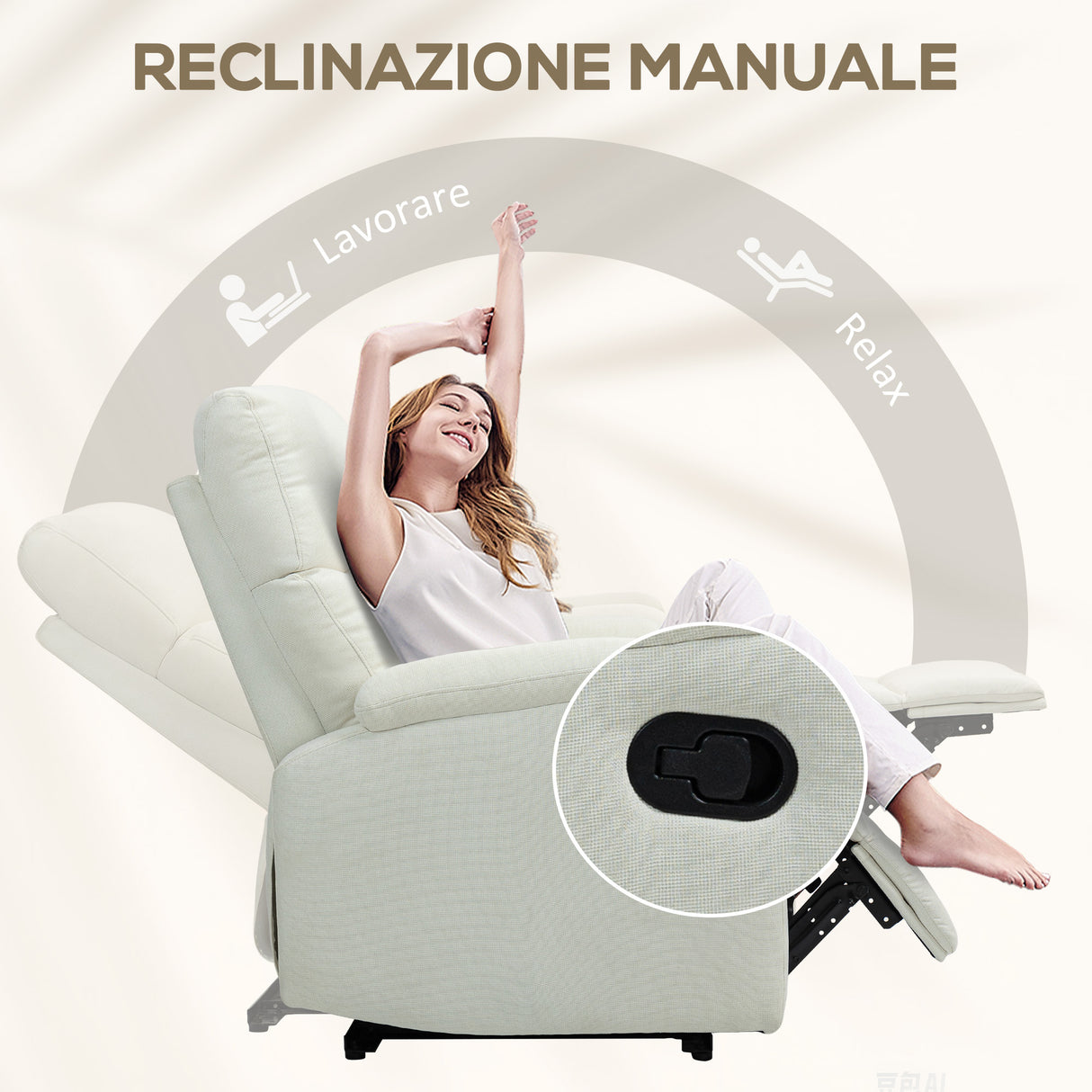 easycomfort easycomfort poltrona reclinabile manualmente a 60 extra imbottita in tessuto con poggiapiedi crema