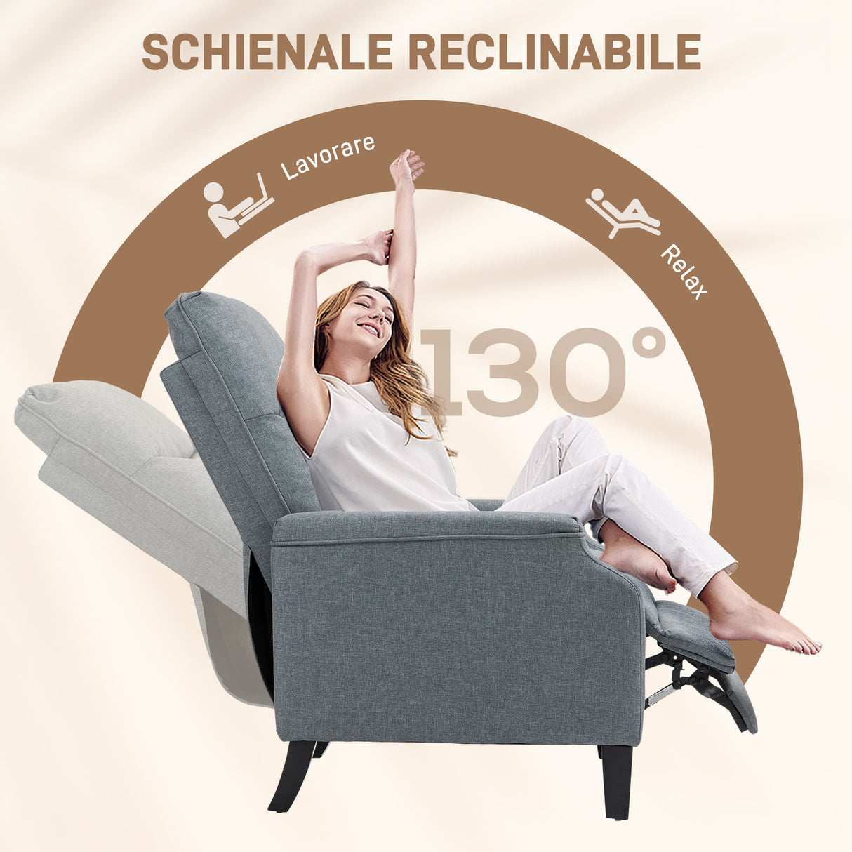 easycomfort easycomfort poltrona relax in tessuto con schienale reclinabile a 130 e poggiapiedi doppio grigio