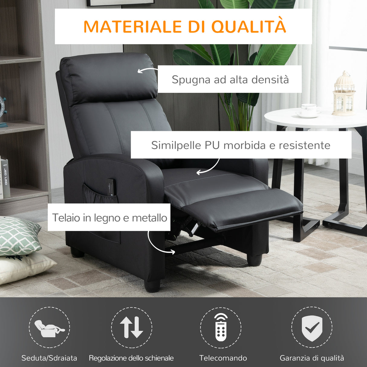 easycomfort easycomfort poltrona relax massaggiante con telecomando e 8 programmi reclinazione e poggiapiedi 68x88x98cm nero