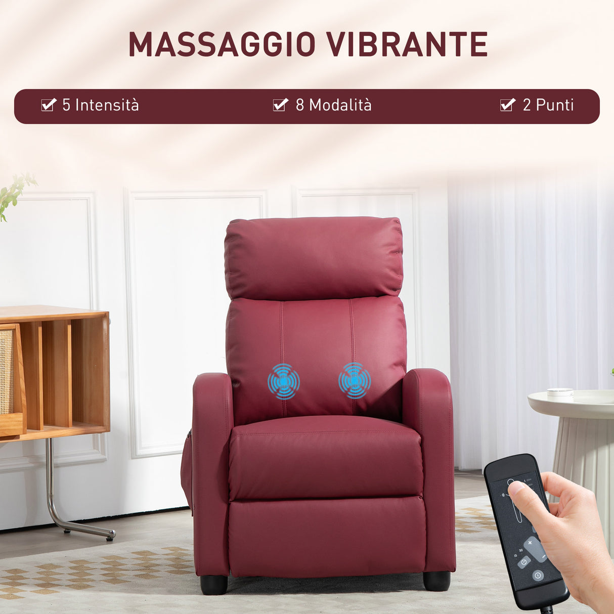 easycomfort easycomfort poltrona relax massaggiante con telecomando e 8 programmi reclinazione e poggiapiedi rosso