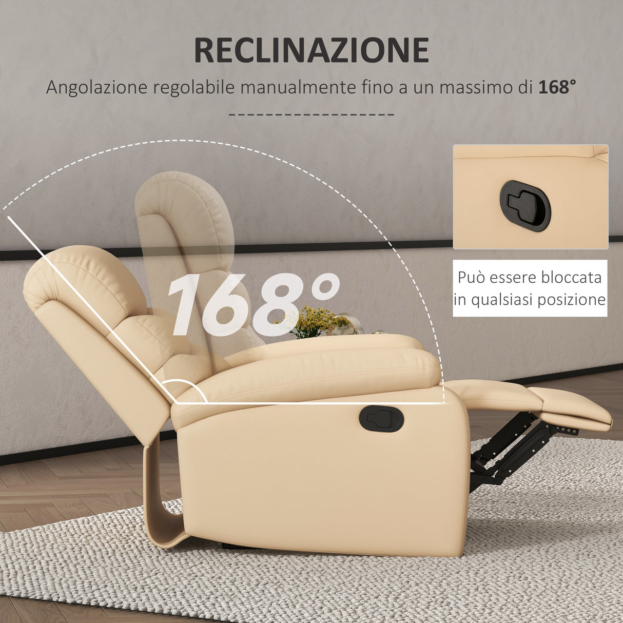 easycomfort easycomfort poltrona relax reclinabile con poggiapiedi in finta pelle e imbottitura in spugna 78x90x105cm beige