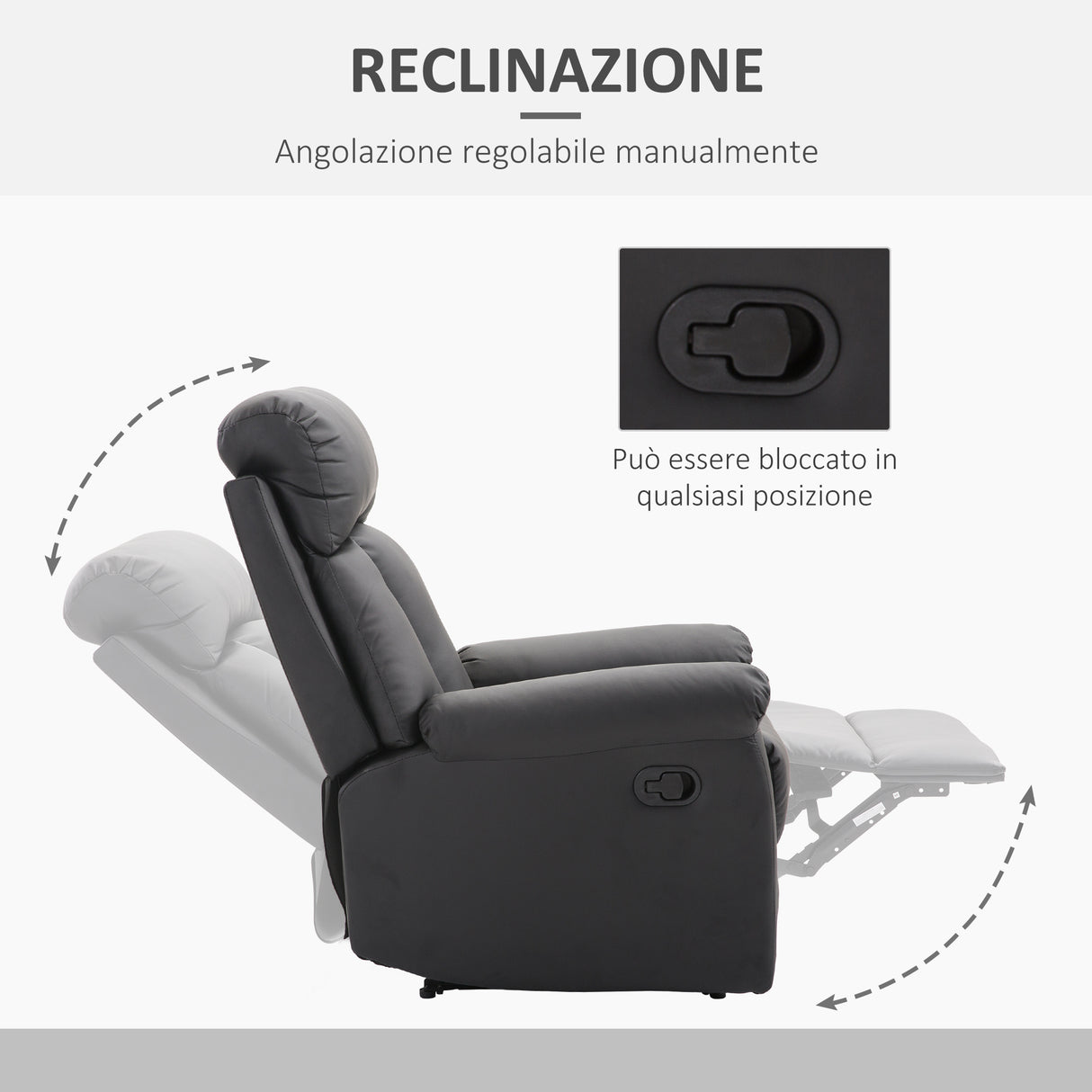 easycomfort easycomfort poltrona relax reclinabile con seduta imbottita e poggiapiedi per casa e ufficio in pelle pu 80x91x102 cm nera ean 8055776911762