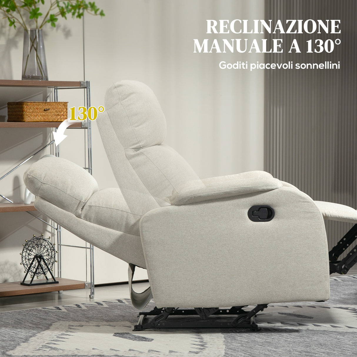 easycomfort easycomfort poltrona relax reclinabile manuale con poggiapiedi in tessuto e imbottitura spessa beige
