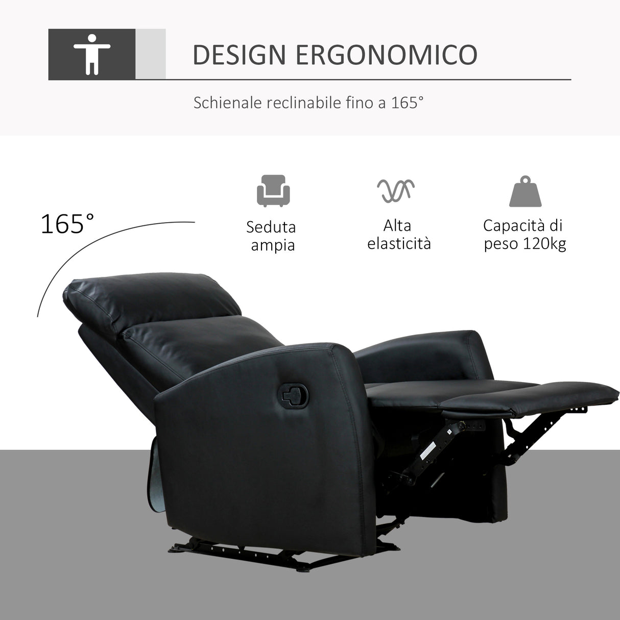 easycomfort easycomfort poltrona relax reclinabile regolabile ed ergonomica in pelle pu con imbottitura per casa e ufficio 65x92x100 cm nera ean 8054144137315