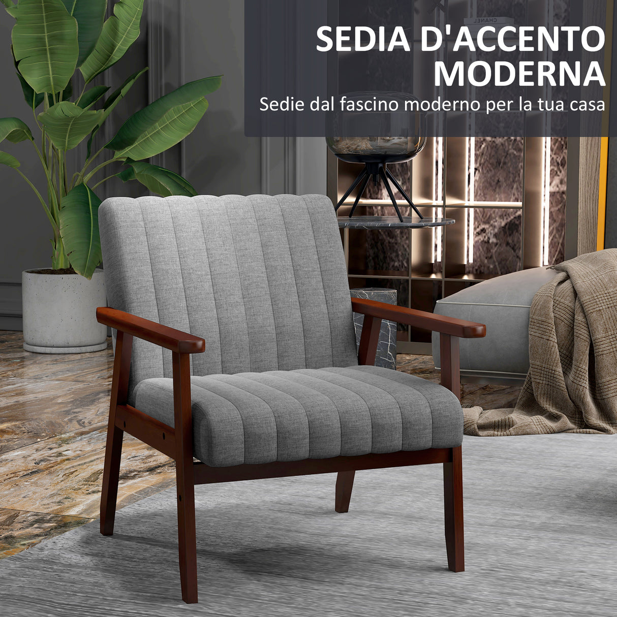 easycomfort easycomfort poltroncina da camera moderna imbottita in tessuto e legno con cuciture tubolari grigio