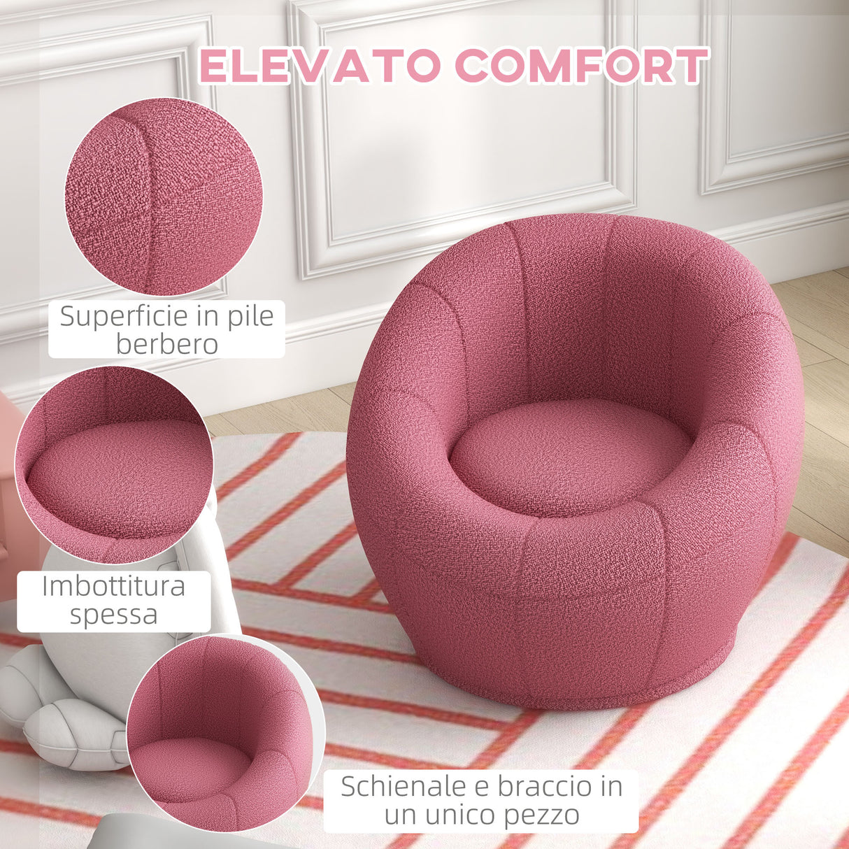easycomfort easycomfort poltroncina mini moderna in peluche con imbottitura spessa 60x56x48cm rosa