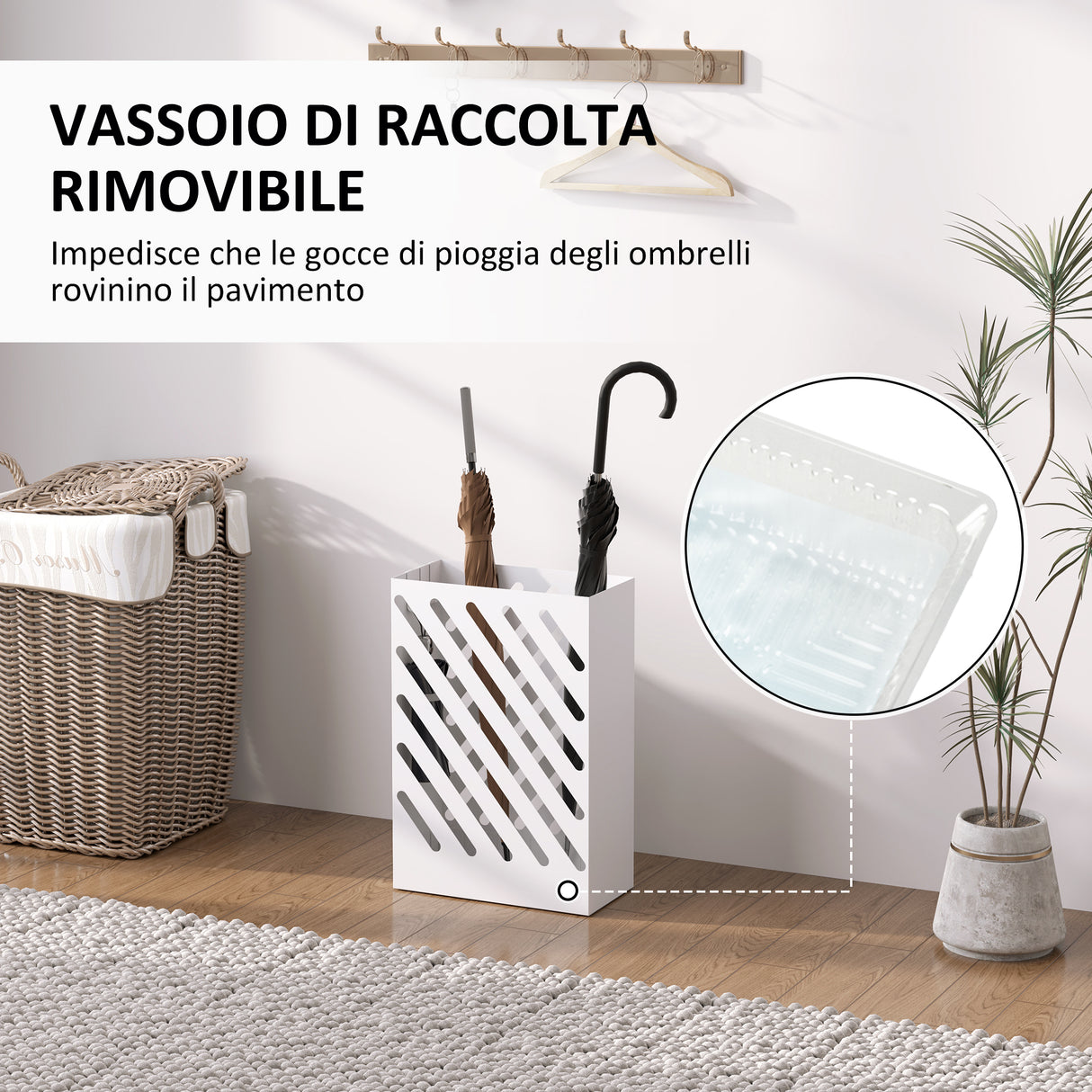 easycomfort easycomfort portaombrelli di design con vaschetta raccogli gocce e 4 ganci in metallo 28x14x41 cm bianco
