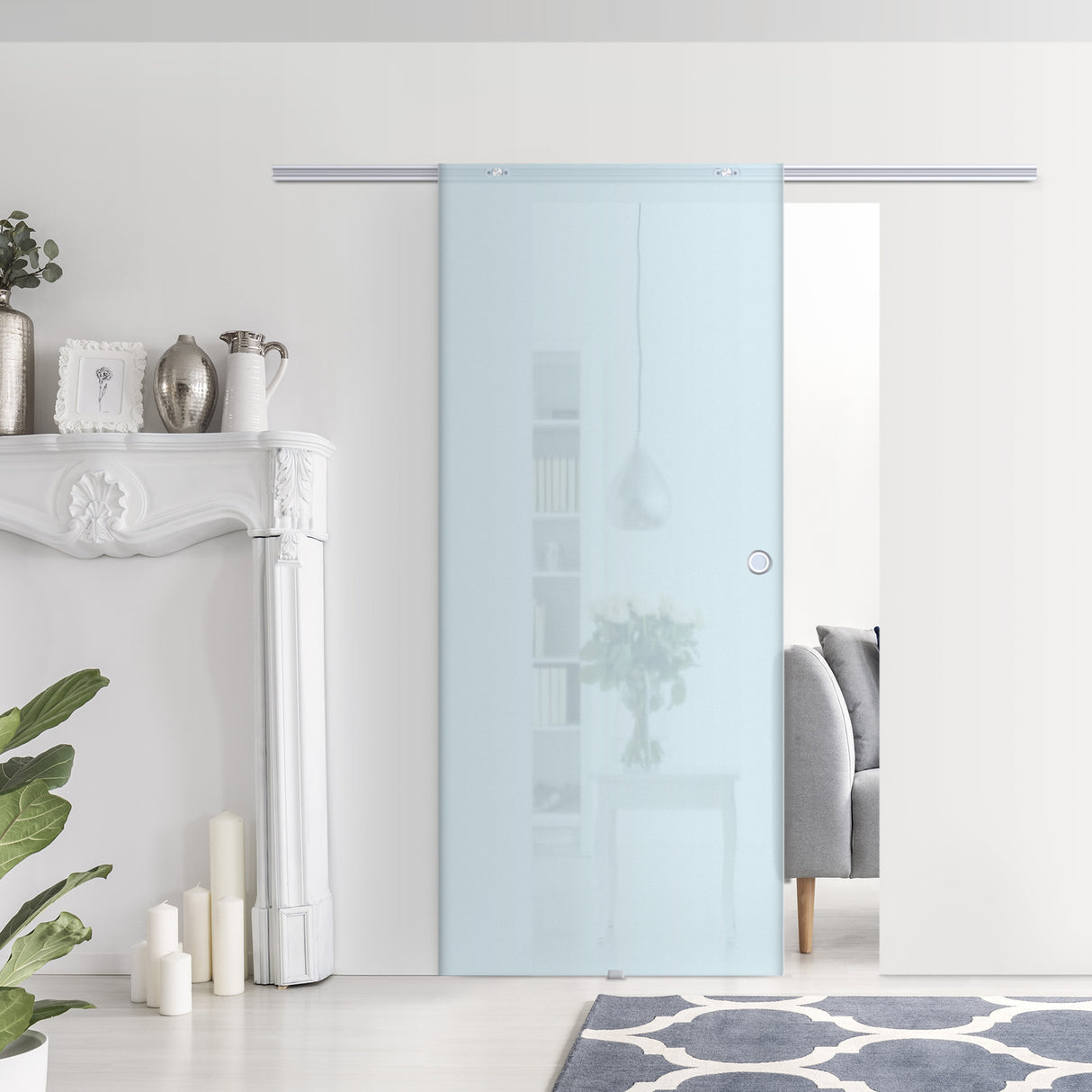 easycomfort easycomfort porte scorrevoli in vetro satinato da interni con binario b3 in alluminio per bagno cucina studio 205x90x08cm ean 8055776911267