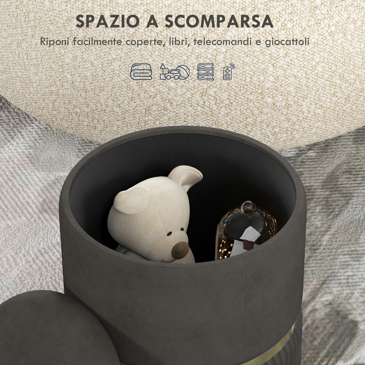 easycomfort easycomfort pouf contenitore 120 kg max per soggiorno ingresso e camera in poliestere 36x36x44 cm grigio