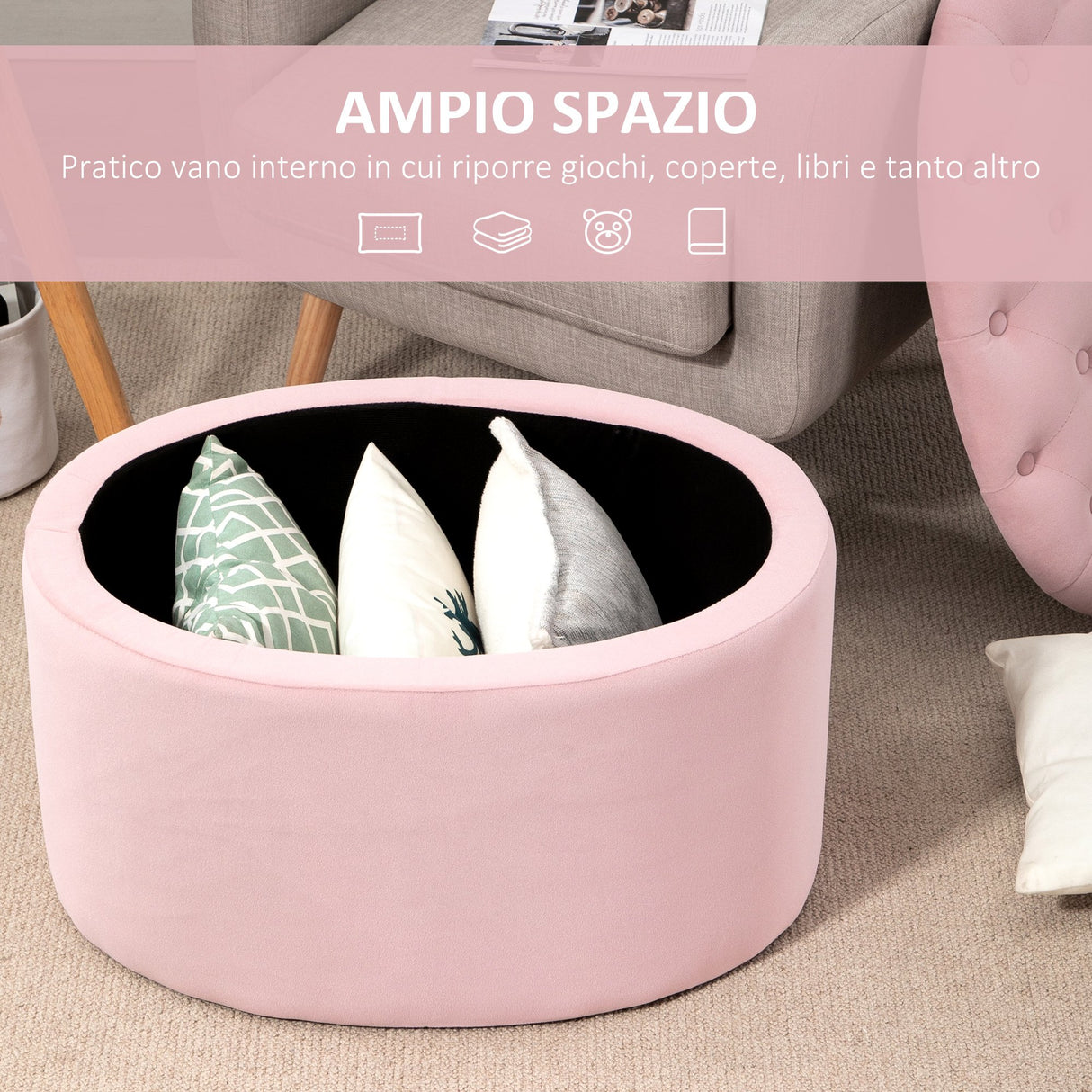 easycomfort easycomfort pouf contenitore ovale imbottito e trapuntato in velluto 71x52x42cm rosa
