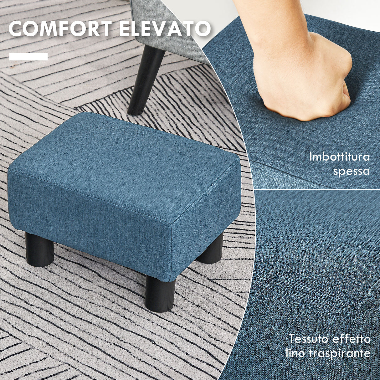 easycomfort easycomfort pouf poggiapiedi imbottito e rettangolare in poliestere e plastica 40x30x24 cm blu scuro