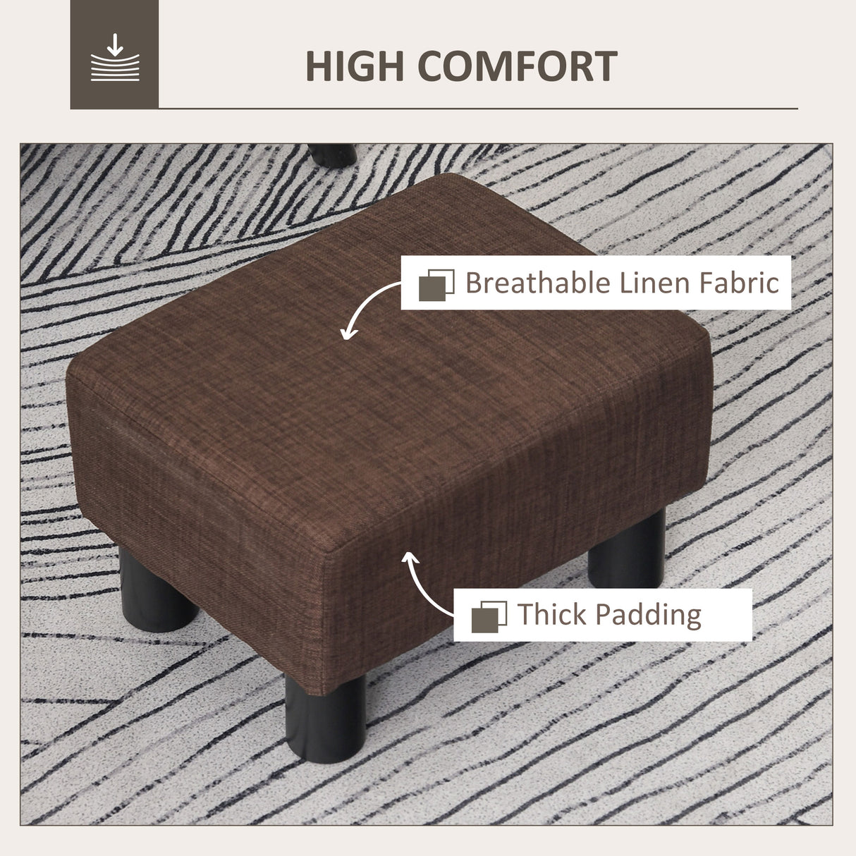 easycomfort easycomfort pouf poggiapiedi in tessuto effetto lino imbottito 40x30x24cm marrone scuro