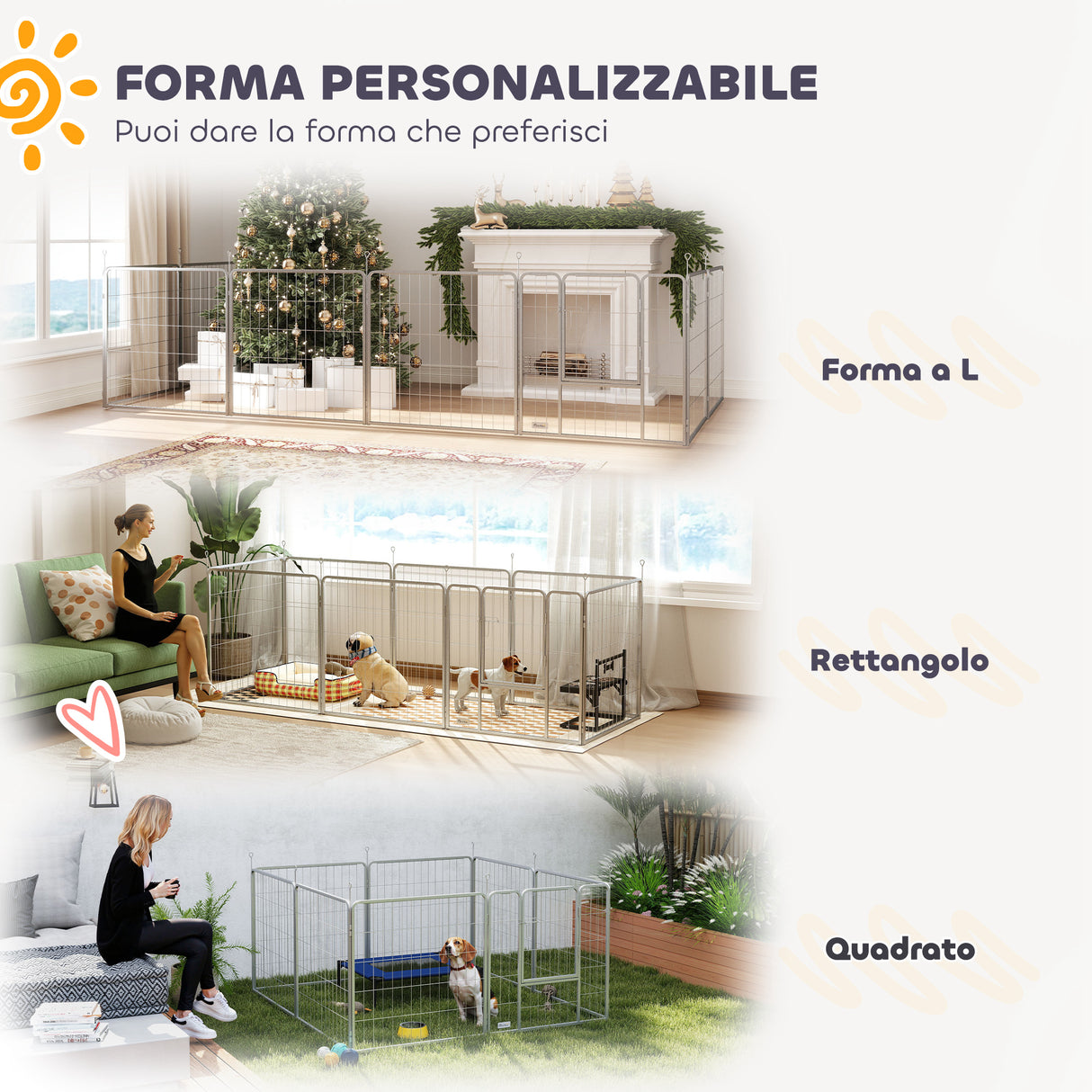 easycomfort easycomfort recinto per cani a 8 pannelli modulabili pieghevole con porta in acciaio altezza 80 cm argento